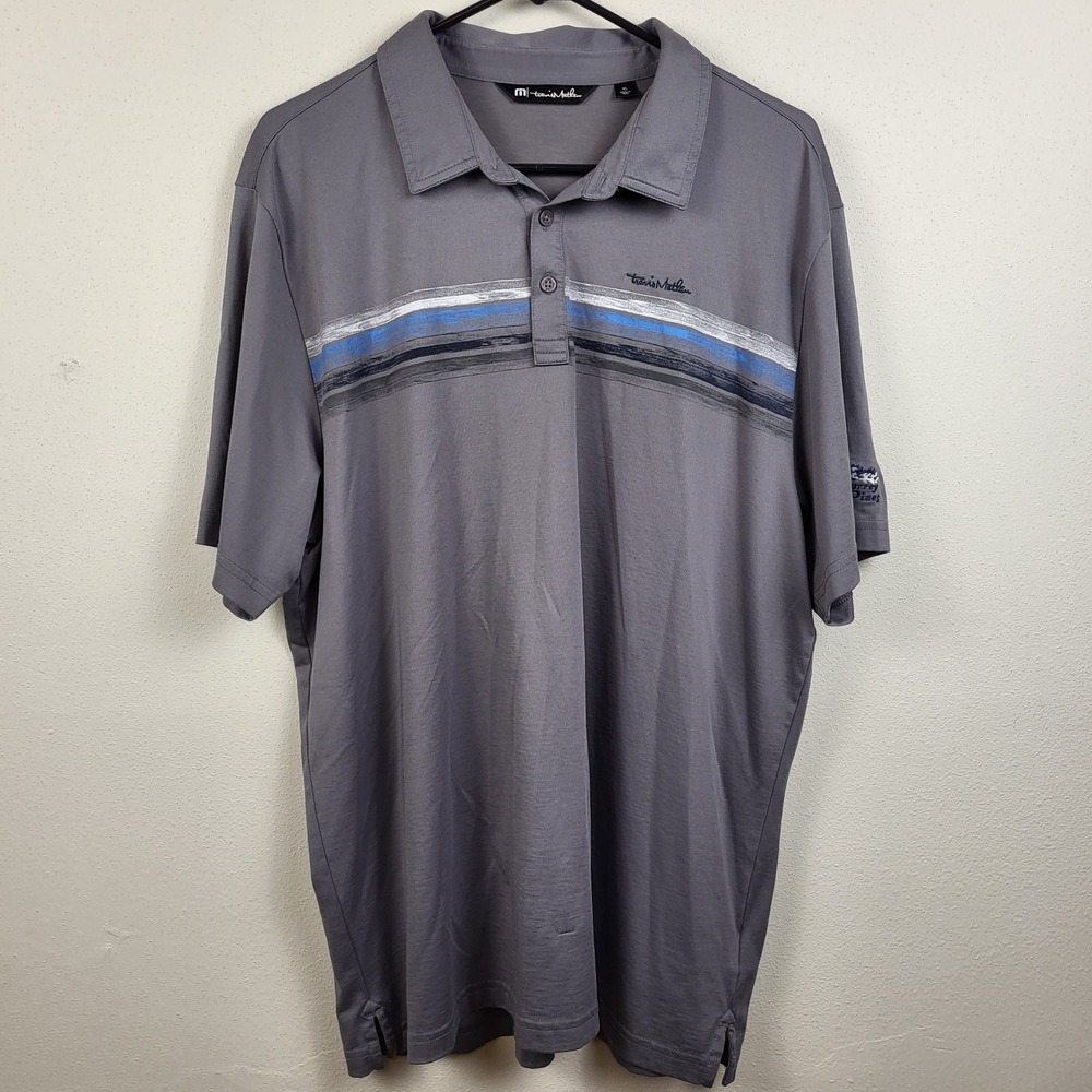 TravisMathew Mens XL Torrey Pines Golf Polo Shirt Gray Striped Pima Cotton Blend